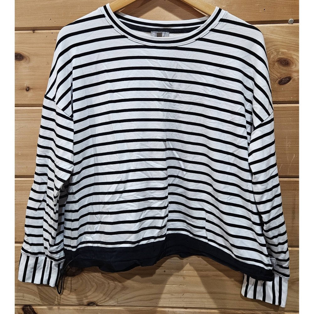 Talbots XL Black White Striped Pullover Top Women's Long Sleeve Drawstring...